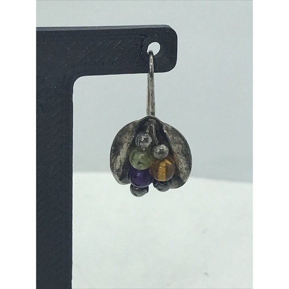 Silver Beaded Drop‎ Bead Earrings Dangle Artisan Estate - Picture 3 of 6